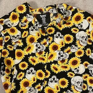 Yellow Sunflower-Skull Silk Shirt